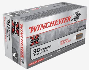 WINCHESTER
X30M1
POWER POINT 
30 CARBINE, 110GR, HSP
HOLLOW SOFT POINT
AMMUNITION

SPECIAL
$94.90 /PER 50
$895 /PER 500