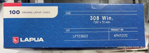 In stock now in limited quantities. Lapua 308 Win brass. 100 pack for $217. $15 post Australia wide for any quantity.