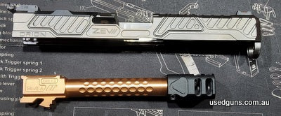 Glock 17 Gen 5 ZEV Orion slide with plate. ZEV front sight. WPA adjustable rear. ZEV match grade barrel. Agency arms compensator. No internals. Text for more in