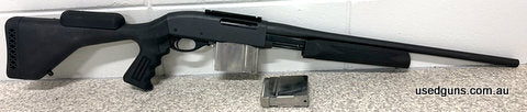 Pistol grip with cheek riser, 2 x 10 shot custom magazines. Great hog stopper, just pop a little red dot on top.