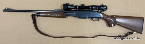 Good condition Remington 7600 pump action rifle chambered in 308W. Front and rear sights are still on the gun. Comes with Tasco fixed power scope, base and ring