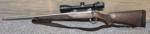 Excellent condition left hand tikka T3x stainless 6.5x55, Titanium bolt shroud, Alloy trigger guard, sling, RCBS dies and approximately 100 pieces of brass. Low