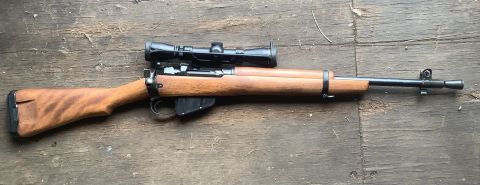 Jungle Carbine built on a No4 Action, good shooter, new barrel in excellent condition fired less than 100 rounds. New wood work. Scope and iron sight fitted. Pr