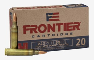 HORNADY
HFR140
FRONTIER MATCH
223REM, 55GR, HOLLOW POINT MATCH
AMMUNITION

SPECIAL
$21.90 /PER 20
$109.50 /PER 100
$219 /PER 200
$525 /PER 500
