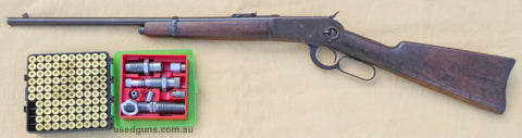 Winchester 44-40 lever action rifle with 20" barrel in good condition. Mechanically very good with good bore. Comes with Lee Die set and 96 new cases. Additiona