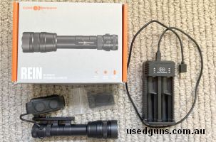 Rein weapons light comes with two attachments, picatinny and m lok mount, rechargeable battery , charger and it also comes with the tail switch. This is a veey 