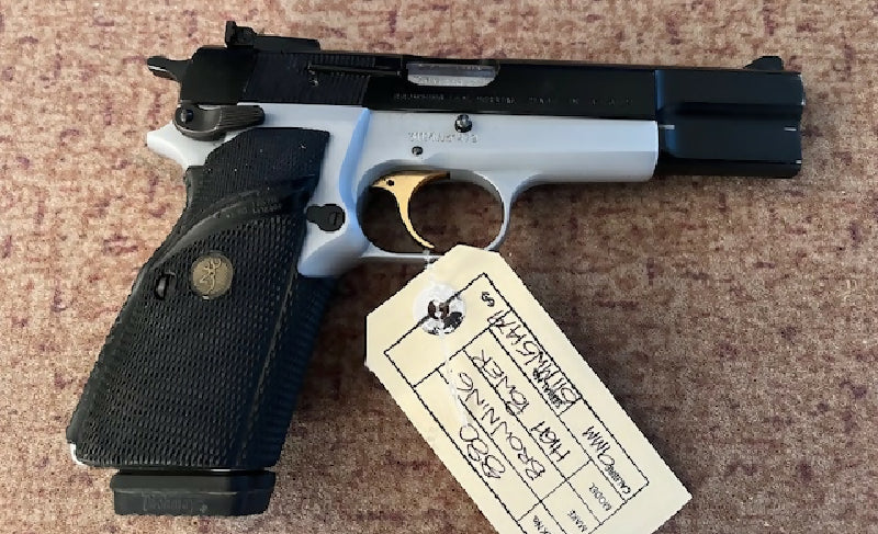 A very good to excellent Browning Hi Power in two tone finish. Has done very little work and was built in 2014. Has adjustable target sights fitted and standard