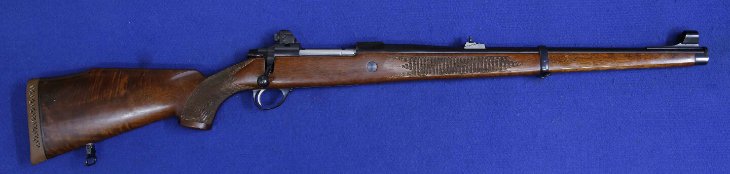 Sako. L61R Finnbear 30-06. full wood made in Finland open sights also peep sight, internal magazine with hinged floor plate. Stock has minor marks,