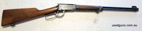 Lever action rifle. 12 shot mag. Good condition overall. Bluing has faded and usual wear for age to timber. Bore very good. Action tested for successful functio