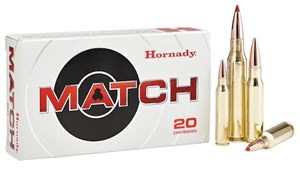 HORNADY
H80966
ELD MATCH
308WIN, 168GR, ELD-M
POLYMER TIPPED 
AMMUNITION

SPECIAL 
$59.90 /PER 20
$299.50 /PER 100
$599 /PER 200