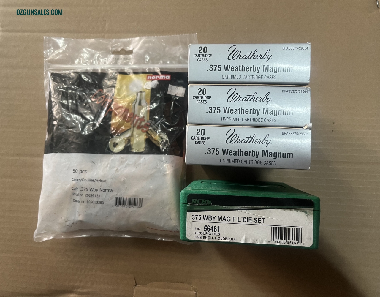 375 Weatherby brass, dies and reamer