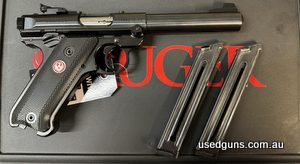 Excellent condition Ruger Mk IV target blued in 22LR, comes as new cased with two 10rd magazines, loading tool and manual.
