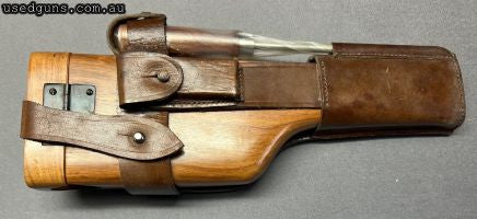 Brand new wood stock with leather holster and cleaning rod to suit Mauser C96 Broom Handle Pistols. $15 Post Australia Wide.