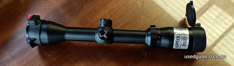 Bushnell 2-7x36 variable scope. This from the DOA dead on accurate series. Korean made with excellent glass. Has a bdc reticle. Comes with flip up butler creek 