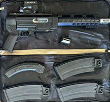 Ruger Charger .22lr in Nordic Components aluminium chassis and aluminium hand guard, threaded barrel and magpul handgrip. x4 extended 10 round magazines x1 rota