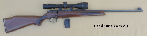 Marlin Model 782 .22 WMR bolt action rifle with one 7 shot magazine. Fitted with Nikko Stirling 3-9x40 Adjustable Objective scope. Good condition with very good