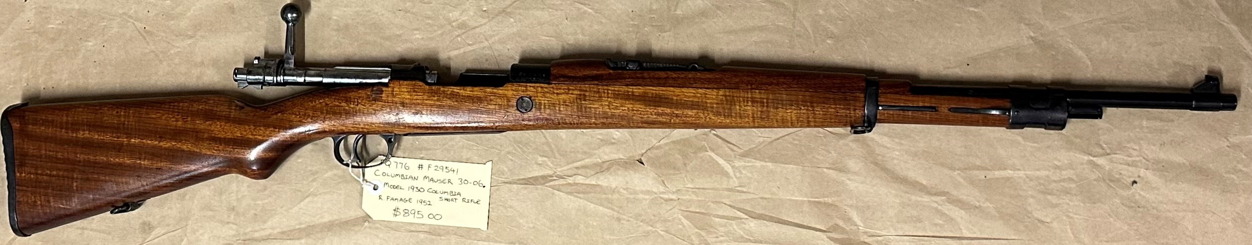 Colombia Model 1930 Short Rifle 30-06 Tag FQ776 F29541 NFID F00019100