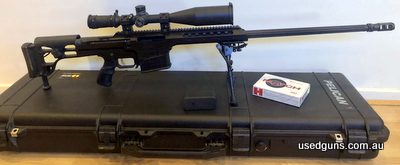 As new condition the amazing Barrett M98 338 Lapua. Only 40 rounds fired. Full fluted barrel, Pelican 1750 hard case with rollers with full rifle cutout. 2x mag