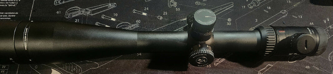Vortex Viper PST Gen 1 6-24x50 MRAD (0.1clicks) with illuminated reticle. I've used it approx. 3 times at the range it just doesn't suit my rifle and I don't ha