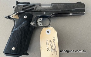 A good Colt Delta Elite modified pistol in 38 Super. Fitted with a Caspian slide. This was a modified pistol for a club member. Bluing on slide has faded. Fitte