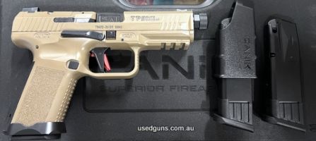Reduced from $1500 to clear. Limited stock available for immediate delivery. Canik TP9 Elite Combat 9mm in FDE. Comes cased with 3 mags, mag loader, holster and