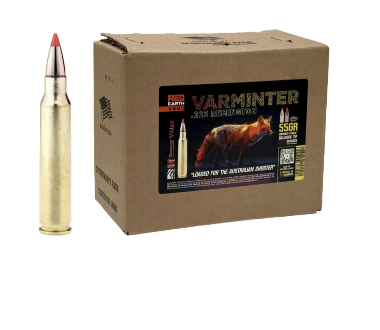 Red Earth Ammo 55gr Hornady V-Max .223 Rem (500 pack)
