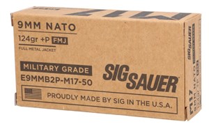 SIG SAUER
E9MMB2P-M17-50
MILITARY GRADE NATO
9MM, 124GR +P, FMJ
AMMUNITION

$49.90 /PER 50
$440 /PER 500