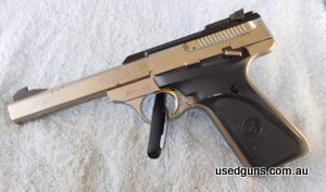 Cased with spare mag and papers. Would classify as excellent except for some external corrosion spots on barrel, which do not affect function, hence low price. 