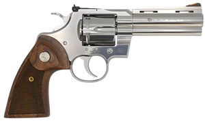 COLT
SP4WTS
PYTHON
357 MAGNUM
6 SHOT
4.25 INCH BARREL 
STAINLESS STEEL
COLT CHECKERED TIMBER GRIPS
ADJUSTABLE REAR SIGHT
RED RAMP FRONT SIGHT

SPECIAL NEW $2390