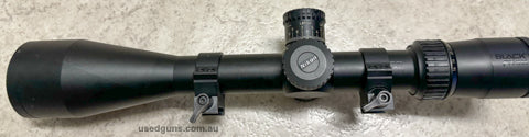 Excellent condition. FX1000 Black in MOA. FFP mil style reticle. Used on 22LR. High 30mm rings included. More photos on request. Super clear glass.