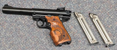 Ruger MkIV Target in 22LR in excellent condition. Adjustable rear sight and target grips. Comes with two magazines in factory case. 2 month lay-by available wit
