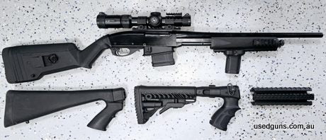 Reliable ole' 7615. Comes with Magpul stock (attached) as well as a Fab defence folding stock and another pistol grip stock. Also has a spare tri-picatinny pump