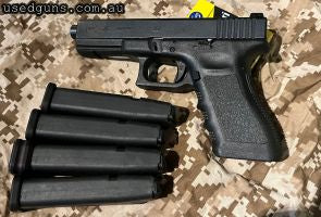 Glock 31C in .357 Sig. This is an Austrian produced Glock not one from the USA. The barrel has been extended to make it club legal (looks like a 17A). Comes wit