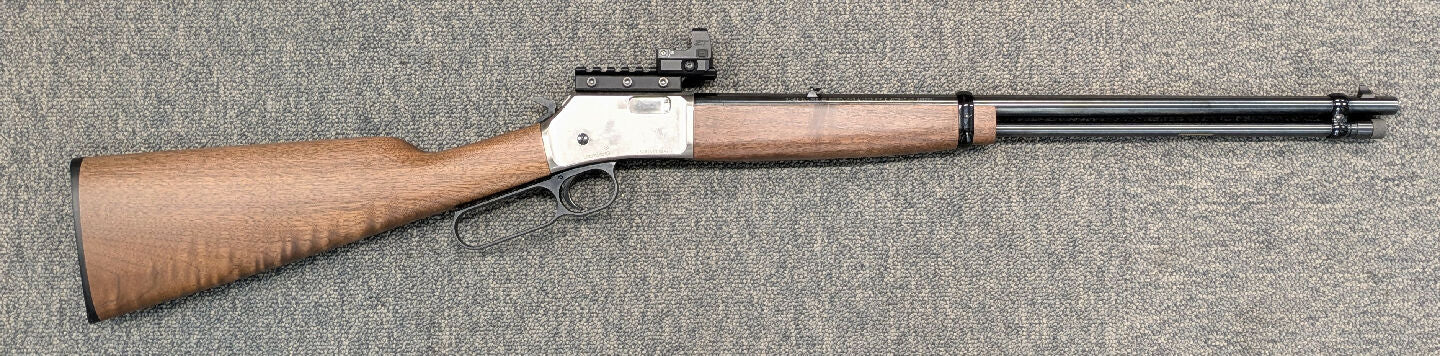 A Browning BL22 lever action rifle in 22LR in excellent condition. This rifle comes fitted with a Zerotech Micro Reflex 3 MOA sight on a Picatinny rail. Please 