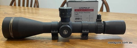 TMR reticle, SFP, mil dial, Leupold PRW2 rings A minor scratch under the bell end otherwise would be excellent Clear glass, I just prefer FFP.