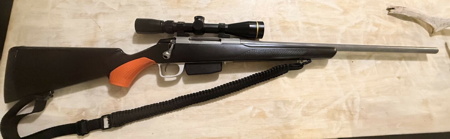 Tikka T3x in 30/06. When I got this rifle,  I immediately replaced the barrel with a custom Dauner Stainless steel barrel. This rifle is extremely accurate, Wit