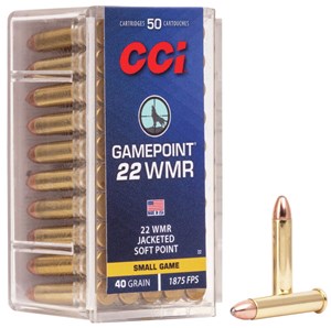 CCI GAME POINT
C22
22 MAGNUM, 40GR
JACKETED SOFT POINT
AMMUNITION

$38.90 /PER 50
$335 /PER 500
