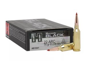 HORNADY
H81541
BLACK 
22 ARC, 75GR, ELD MATCH
POLYMER TIPPED
AMMUNITION

$54.90 /PER 20
$247.05 /PER 100
$449 /PER 200