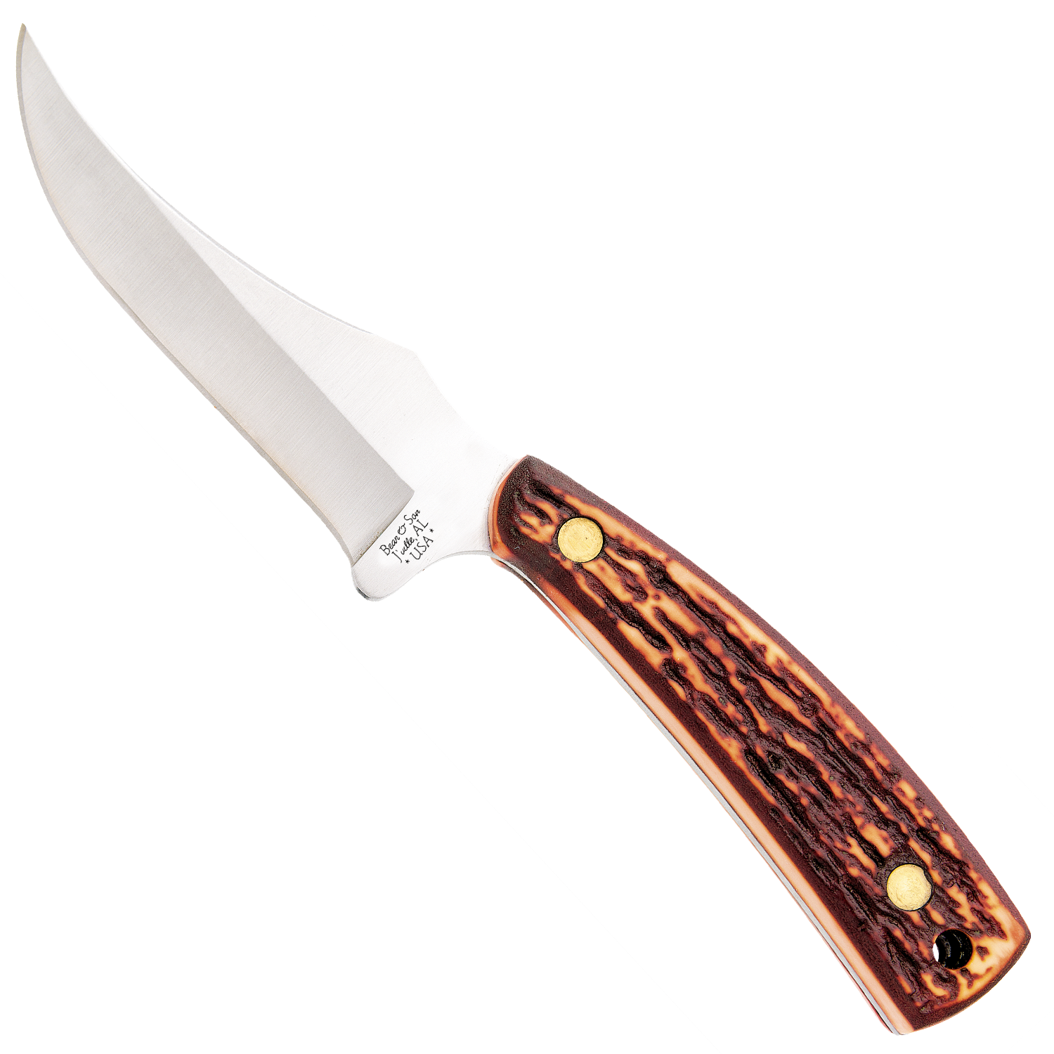 BEAR & SON STAG DELRIN UPSWEPT SKINNER KNIFE W/SHEATH