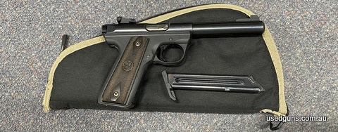 Very good condition Ruger Mk III 22/45 in 22LR. Softcase 2 x magazines, in good nick, great plinker. Heavy barrel.  $30 freight to your dealer Australia Wide (W