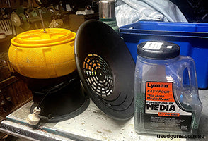 Nice brass tumbler comes with separator basket and a tub full of clean concob media. Offers considered