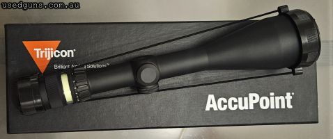 Brand new Trijicon AccuPoint 2-10x56 with green post reticle. Purchased a year's ago for a rifle build that never happened,. Never been mounted, lenses and tube
