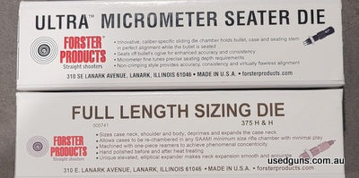 Brand new never used Forster 375 H&H full length sizing die and Micrometres seating die.