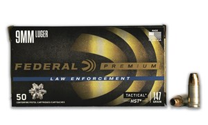 FEDERAL
LFP9HST2
PREMIUM LAW ENFORCEMENT 
9MM, 147GR, TACTICAL HST HOLLOW POINT
AMMUNITION

SPECIAL 
$42.90 /PER 50
$429 /PER 500