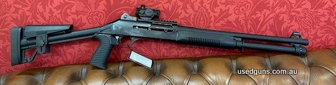 Brand new and heavily discounted! This black beauty means business. 18 inches barrel. 5+1 capacity. Rubberised pistol grip. Comes topped with a brand new Vector