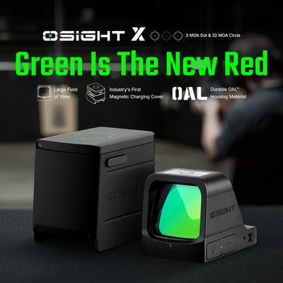 Osight X Open Green 3 MOA Dot & 32 MOA Circle Sight with Mag netic Charging Cover and Larg e Window