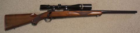 Hard to find heavy varmint barrel model. One owner since 1983. Very accurate with handloads. Immaculate condition with original factory finishes. Glass bedded a