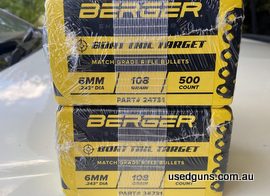 2 Unopened boxes of Berger BT Target in 6mm 108 gr,1000 total 930 posted to you