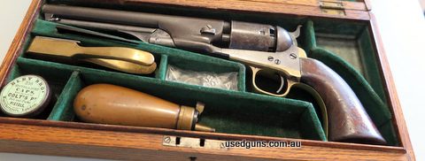 Cased Civil War era Colt 1861 Navy pistol 36 BP serial 18817 Made in 1864, during the American Civil War. Address on the barrel ‚Äö√Ñ√∂‚àö√ë‚àö‚à´- Address Col.