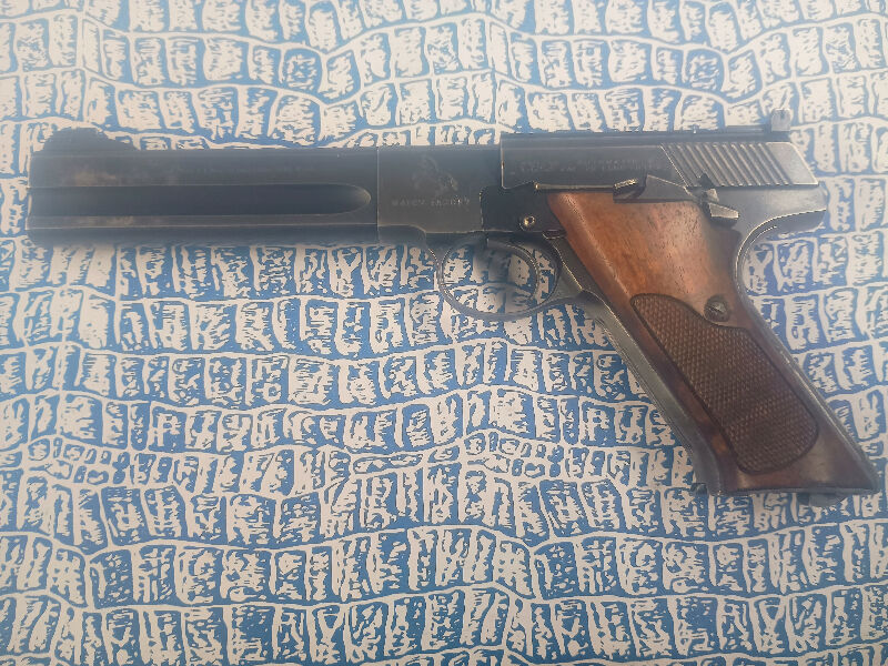 Colt woodsman match target .22LR. Appears to be in good overall  condition but selling as is. Has some wear to the bluing on the end of the barrel and a scratch